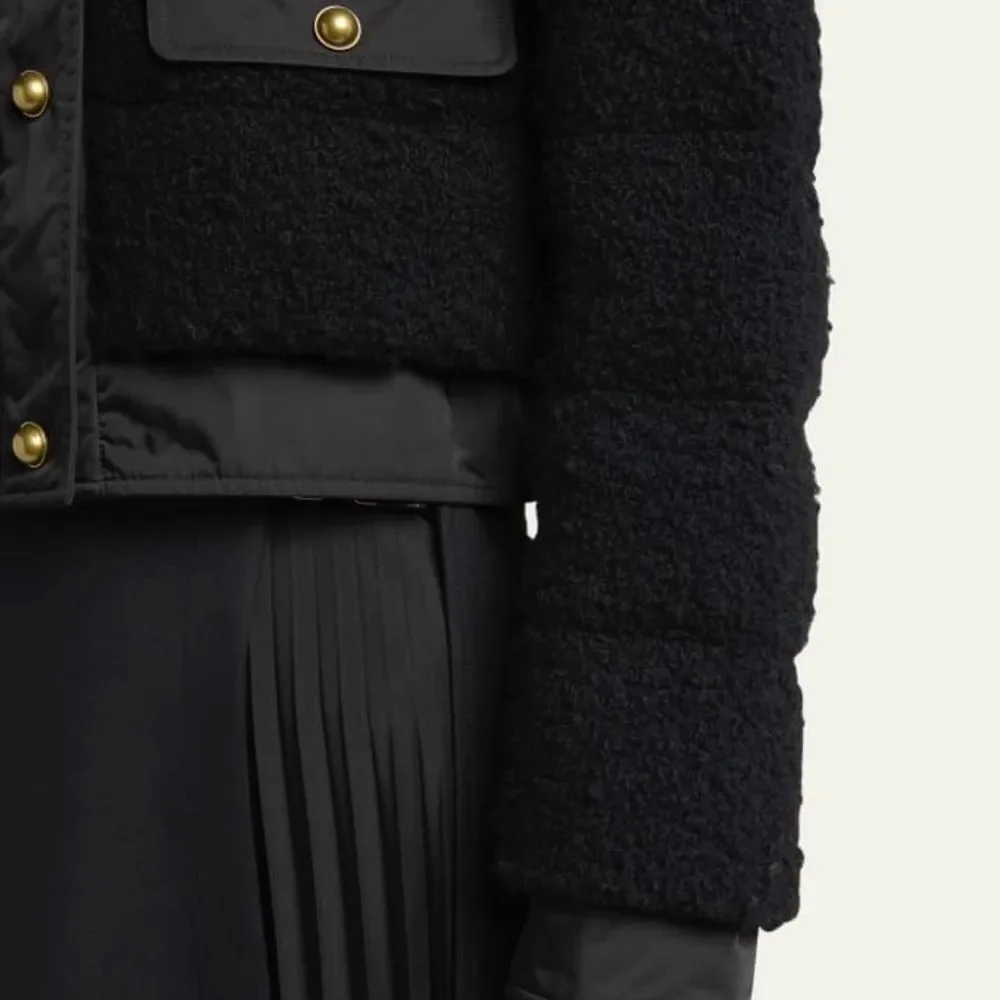 Moncler Blandy Tweed Short Down Jacket Black Size Small NWT - Picture 6 of 6